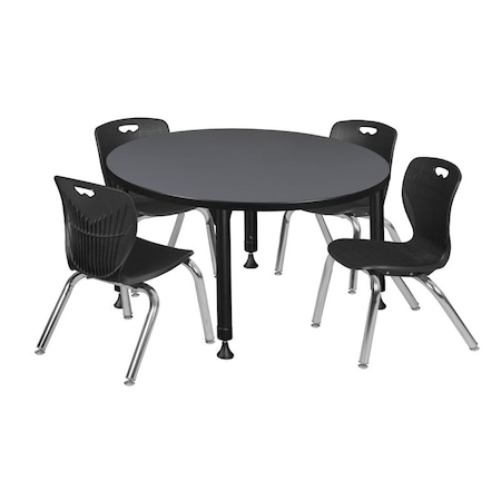 Regency Tables > Height Adjustable > Round Table & Chair Sets, 36 W, 36 L, 23-34 H, Grey TB36RNDGYAPBK45BK